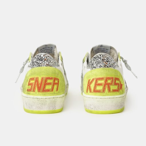 Sneakers Ball Star GWF00117.F001095.80829 bianche con inserti giallo fluo e glitter-5857