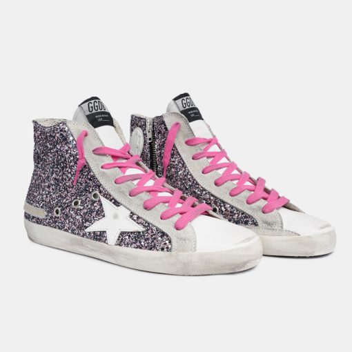 Sneakers Francy GWF00113.F001405.80983 con glitter multicolor e lacci fucsia-5969