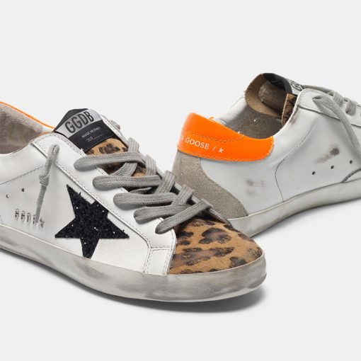 Sneakers Super-Star G36WS590.T66 con inserto leopardato, stella con glitter e talloncino arancio-5626