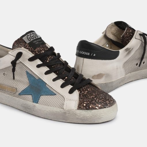 Sneakers Super-Star GMF00103.F000471.80393 con inserto glitter e stella blu storm in suede-5710