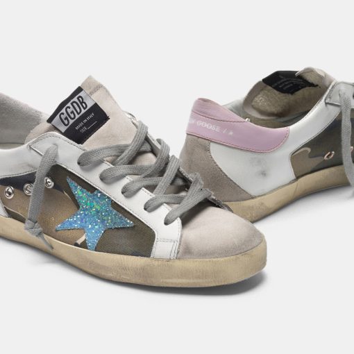 Sneakers Super-Star G36WS590.T52 camouflage con stella glitter e talloncino rosa-5779