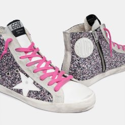 Sneakers Francy GWF00113.F001405.80983 con glitter multicolor e lacci fucsia-5968