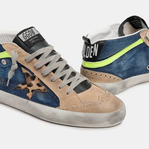 Sneaker Mid Star GMF00122.F000394.80346 in denim e suede con stella in cavallino leopardato-6072