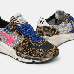 Snekaers Running Sole GWF00126.F000290.80289 in cavallino stampato leo con inserti in glitter silver.-6152