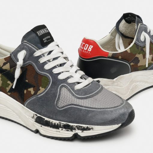 Sneakers Running Sole GMF00126.F000411.80364 camouflage con inserto in nylon testurizzato e talloncino rosso-6256