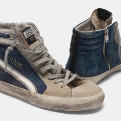 Sneakers Slide G36MS595.A99 grigie in suede dettagli blu elettrico-6354